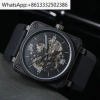 Men's Automatic Mechanical Watch Bell Brown Leather Black Ross Rubber 46mm Hollow AAA Large Dial Men's Watch