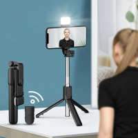 R1s Selfie Sticks Tongkat selfie kamera portabel terintegrasi Bluetooth yang dapat ditarik Remot Sta