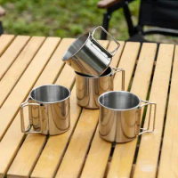 Camping Cup Tableware Nature Hike Tourism Travel Picnic Portable Mug Cupped 304 Stailess Steel Camp Outdoor Accessories