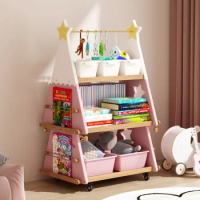 Fengzan Children's Mobile Bookshelf with Wheels Solid Wood Picture Book Stand Floor