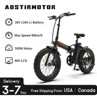 AOSTIRMOTOR A20 Folding Ebike 500W Electric Mountain Bike 20Inch 4.0 Fat 36V 13Ah Removable Battery Beach Bicycle For Adult