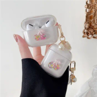 For AirPods 2 Pro 3 Case Cute Pearl Keychain Soft Dreamy Colorful Cherry Shell Clear Earphone Charging Box Cover for Air Pods 3