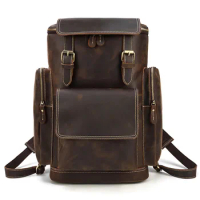 Men's Leather Backpack Genuine Leather Backpack First Layer Leather Student Bag Travel Bag