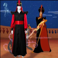 Movie Themagic Lamp Aladdin Jafar Man Halloween Makeup Costume Adult Role Play Wizard Jafar Robe Cos