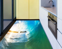 DT4493D防滑地板貼紙 陽光海浪翻滾房門浴室廚房防水地貼裝飾1入