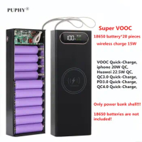Ultra-big Capacity Power Bank Shell 5V 9V 12V 5A USB QC4.0 PD 22.55W Super-Charge VOOC Wireless Charge 18650 Li-ion Battery DIY