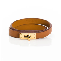 【Hermes 愛馬仕】Mini Kelly Double Tour 牛皮雙圈手環(Gold金棕/金 T2)
