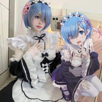 ►蕾姆COS裝 拉姆cosplay 女僕裝 從零開始的異世界生活 雷姆 拉姆 女僕  假髮 cos 女蘿莉裝