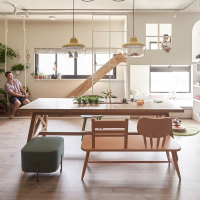 北歐實木餐桌椅組合簡約長方形飯桌家用原木客廳大書桌多功能長桌