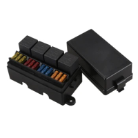 12 Way Blade Fuse Holder Box with Spade Terminals and Fuse 4PCS 4Pin 12V 80A Relays for Car Truck Trailer and Boat