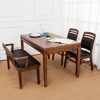 Boden-尼爾斯4.5尺全實木餐桌椅組合(一桌二椅一長凳)135x80x76cm