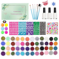 Temporary Glitter Tattoos Kit Kids 48 Glitter Colors 6 Fluorescent Colors 207 Stencils 2 Diamond Sti