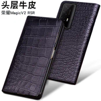 Wobiloo Luxury Genuine Leather Magnet Clasp Phone Case For Honor Magic V2 Rsr Kickstand Holster Cover Protective Full Funda