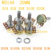 10Sets WH148 B1K B10K B20K B50K B100K B250K B500KOhm 20mm 3Pin Linear Taper Rotary Potentiometer Resistor for with AG2 White cap