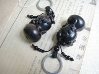 木檀世家工藝品 印尼黑檀木精雕蝙蝠葫蘆鑰匙扣(一個）