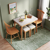 hoi! 林氏木業日式鋼化玻璃折疊餐桌+餐凳+餐椅 LS068 (一桌兩凳兩椅) (H014312559)