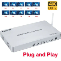 4K 60Hz HDMI2.0 10 Ways Multi Media Player HDMI Mediaplayer 1x10 Splitter Video Streamer TV Stores USB Flash Disk 10 TV Display