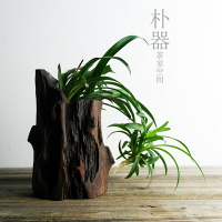 粗陶花瓶水培干花真花器陶瓷中式紫砂陶藝花插花盆客廳擺件仿樹樁