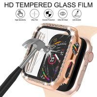 Case For Apple Watch 41mm 45mm 40mm 44mm Screen Protector Diamond Full Cover Bumper + Glass for iWatch Series 8 7 6 Se 5 4 3 2