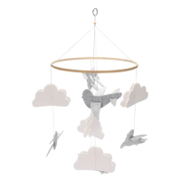 Baby Crib Mobile Birds &amp; Clouds Felt Nursery Ceiling Decoration for Girls &amp; Boys Grey &amp; White
