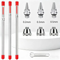 Bộ kim và đầu phun airbrush 0.2/0.3/0.5mm + nắp phun + cờ lê, phụ kiện thay thế cho bút phun mô hình