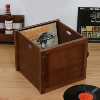 Vinyl Records LP Storage Box Vintage Solid Wood Display for Tabletop Vinyl Record CD Collection Organizer Music Shelf