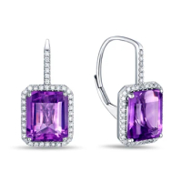 6.06ct Natural Amethyst 0.35ct Diamond 10kt Gold Earrings Stup Earring Promotion