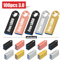 100PCS Free Custom LOGO USB Flash Drive 4GB 8GB 3.0 High Speed Pen Drive 16GB 32GB 64GB 128GB Pendrive metal usb sticks with key