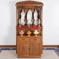 Solid Wood Altar Buddha Shrine Household Clothes Closet Chinese Buddha Cabinet Altar Bodhisattva Altar