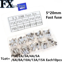 100pcs F Ceramic Fuse 5mm X 20mm Fast Fuse F 1A 2A 3A 4A 5A 6A 8A 10A 13A 15A 250V Each 10pcs 5*20mm 5x20 MM Component Box NEW