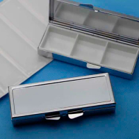 3 day pill box case- 3 sections-Retro Rectangle Pill container-Metal pill case with Epoxy Sticker