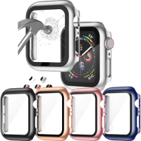 10pc Glass + Cover for Apple Watch Case 45mm 41mm 44mm 40mm 42mm 38mm Screen Protector Accessories for iWatch Series7 6 5 4 3 se