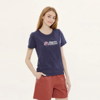【Hang Ten】女裝-REGULAR FIT竹節棉國家公園夕陽印花短袖T恤(深藍)