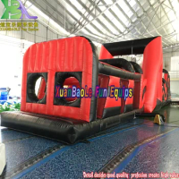 Red And Black Inflatable Radical Run Obstacle Course For Children Birthday Party Rental