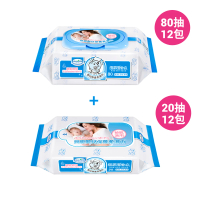 寶寶共和國 貝恩嬰兒保養超厚純水柔濕巾 箱購 80抽x12包+20抽X12包(純水柔濕巾 濕紙巾)