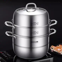 Three Layer Steamer Household 304 Stainless Steel Thickened Multi-layer Mantou Steamer Induction Cooker Gas Range Universal