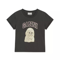 Ganni Poodle Graphic Cropped T-Shirt Phantom Black