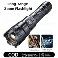 Senter 300W Senter LED portabel super terang dengan fitur zoom, dapat diisi ulang, tahan air IPX8, b