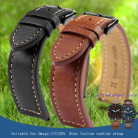 22mm Genuine Leather Watch Strap for Citizen Sao Orange Eco-Drive Men's BM8475-26E Omega/Mido series Waterproof Watchband
