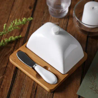 Ceramic Butter Dish Cheese Box Butter Dish with Butter Knife Set Cake and Dessert S Storage Box with Lid