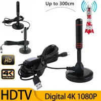 Portable TV Antenna 300cm Coax Cable Digital TV Antenna DVB-T DVB-T2 DAB Indoor Outdoor Digital HD Freeview Aerial for Smart TV