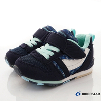 ★日本月星Moonstar機能童鞋HI系列寬楦頂級學步鞋款2121S61海藍花(中小童段)