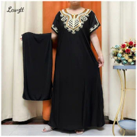 2023 Latest Arrival Kaftan Ice Silk Fabric Embroidery Process Long Loose Dress Muslim African Women Dress Islamic Clothing