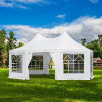 20x15ft Party Tent White Wedding Tent Octagonal Heavy Duty Canopy with 6 Removable Sidewalls 6 Church Windows and 2 Pull Doors