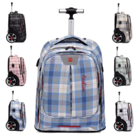 Trolley Luggage Bag On Wheels Laptop Backpack Women's Weekend Travel Bag USB Charge Lightweight Handbag Sling Bag Free Shipping