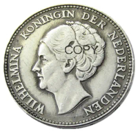Netherlands,1929 1 Gulden Wilhelmina I Silver Plated Copy Decorative Coin