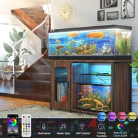 55-75 Gallon Fish Tank Stand with Power Outlets &amp; LED Light, Reversible Heavy Duty Metal Aquarium Stand with Cabinet