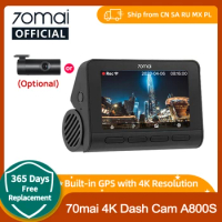 70mai A800S Dash Cam 4K UHD Cinema-quality Built-in GPS ADAS 70mai 4K Front Cam A800S Support 24H Parking Support Rear Cam