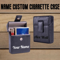 Logo Custom Cigarette Holder for 20 Cigarettes with Lighter Holder, PU Leather Cigarette Case/ Cigarette Box, Gift for Smoker