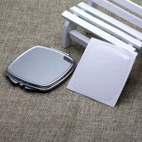 Silver Rectangle Compact Mirror Blank Magnifying Pocket Mirror +Epoxy Sticker DIY set #18440-1